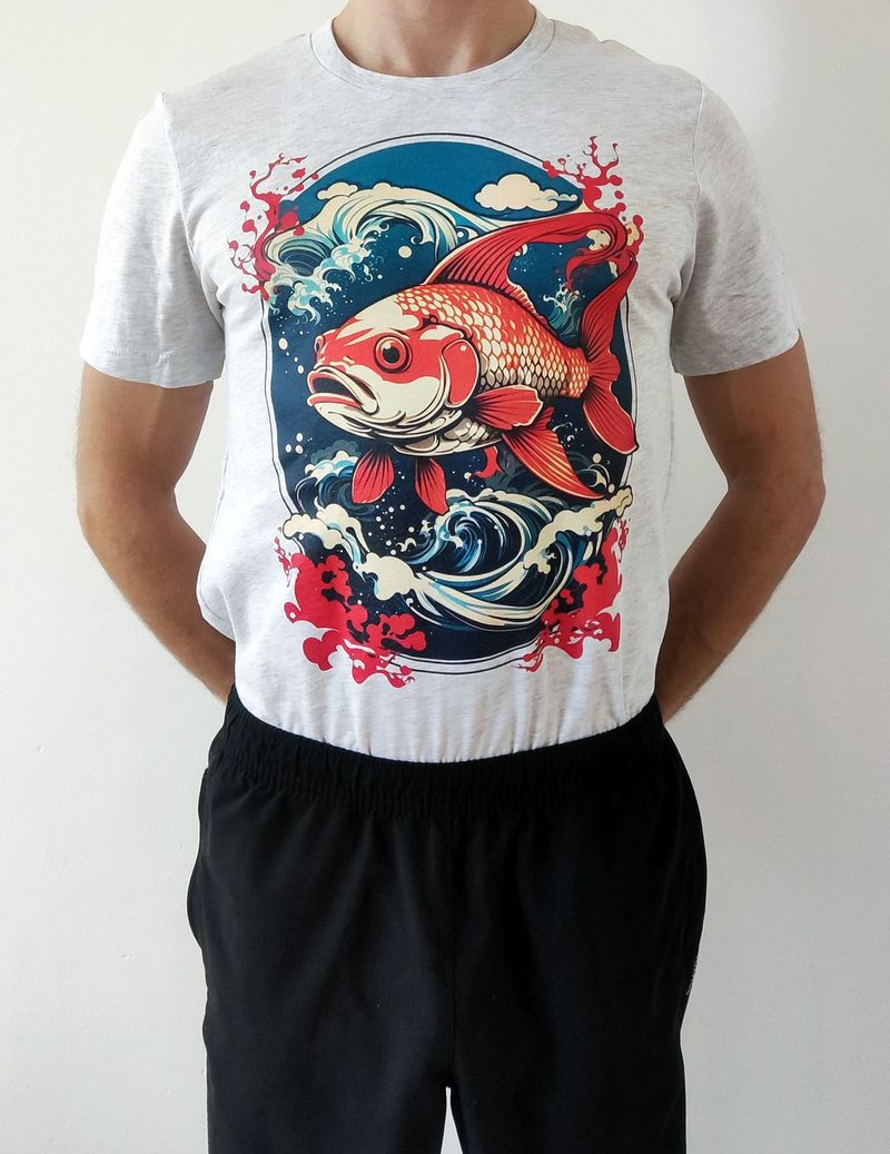 Red carp on Ash/Gray t-shirt