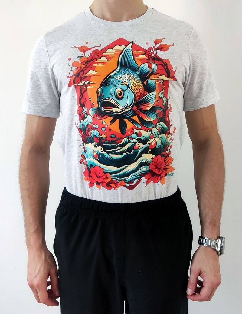 Excited carp on Ash/Gray t-shirt